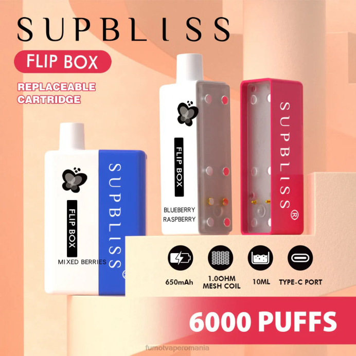 Fumot Store - Fumot Supbliss Flip box 6000 kit de vape înlocuibil - 10 ml (1 bucată) V26X332 afine zmeura