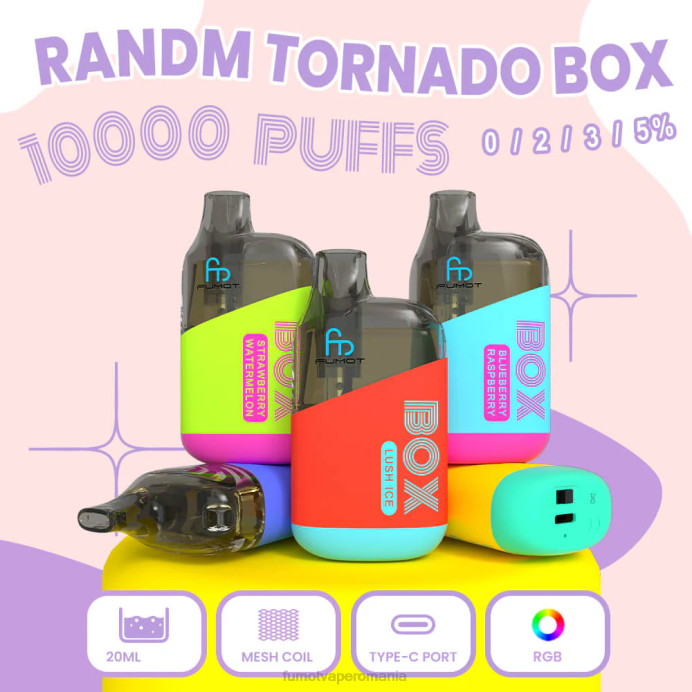 Fumot Discount Code - Fumot Tornado Cutie de 10000 de capsule de unică folosință - 20 ml (1 bucată) V26X359 gumă de pepene verde