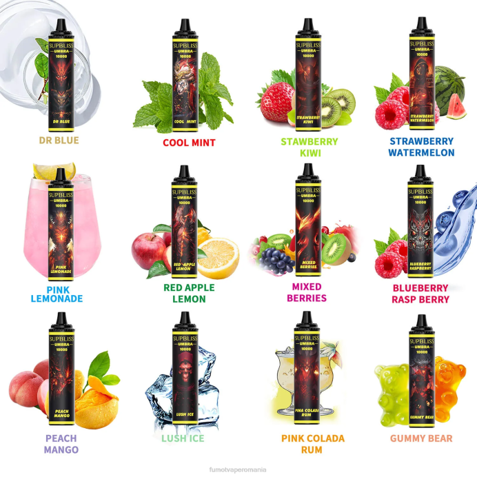 Fumot Vape Flavors - Fumot Supbliss Umbra 10000 (1 bucată) stilou vape de unică folosință - 20 ml V26X477 dr. albastru