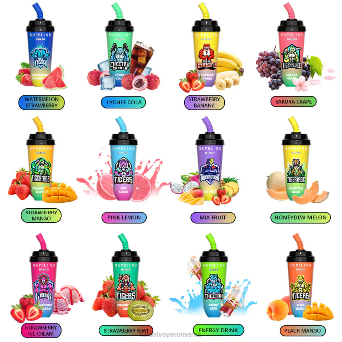 Fumot Vape Flavors - Fumot Supbliss Bingo 16 ml 8000 dispozitiv de vaporizare de unică folosință (1 bucată) V26X407 banană căpșuni