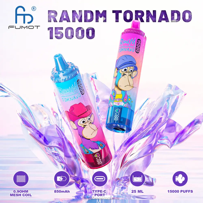 Fumot Vape Flavors - Fumot Tornado 15000 vape de unică folosință - 25 ml (1 bucată) V26X187 limonada de capsuni pepene verde