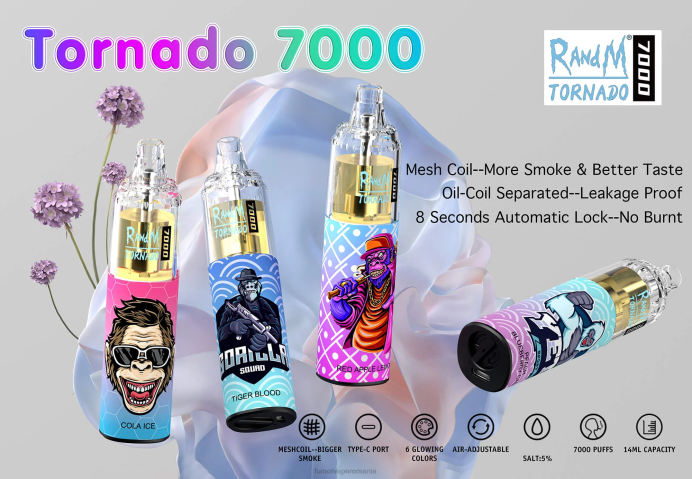 Fumot Vape Online Shop - Fumot Tornado 7000 stilou vape de unică folosință - 14 ml (1 bucată) V26X86 bomboane de afine de piersici