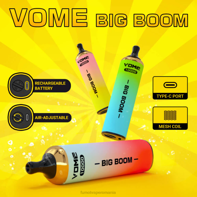 Fumot Vape Online Shop - Fumot Vome Big Boom stilou vape de unică folosință 10000 - 20 ml (1 bucată) V26X446 gheata de capsuni pepene verde